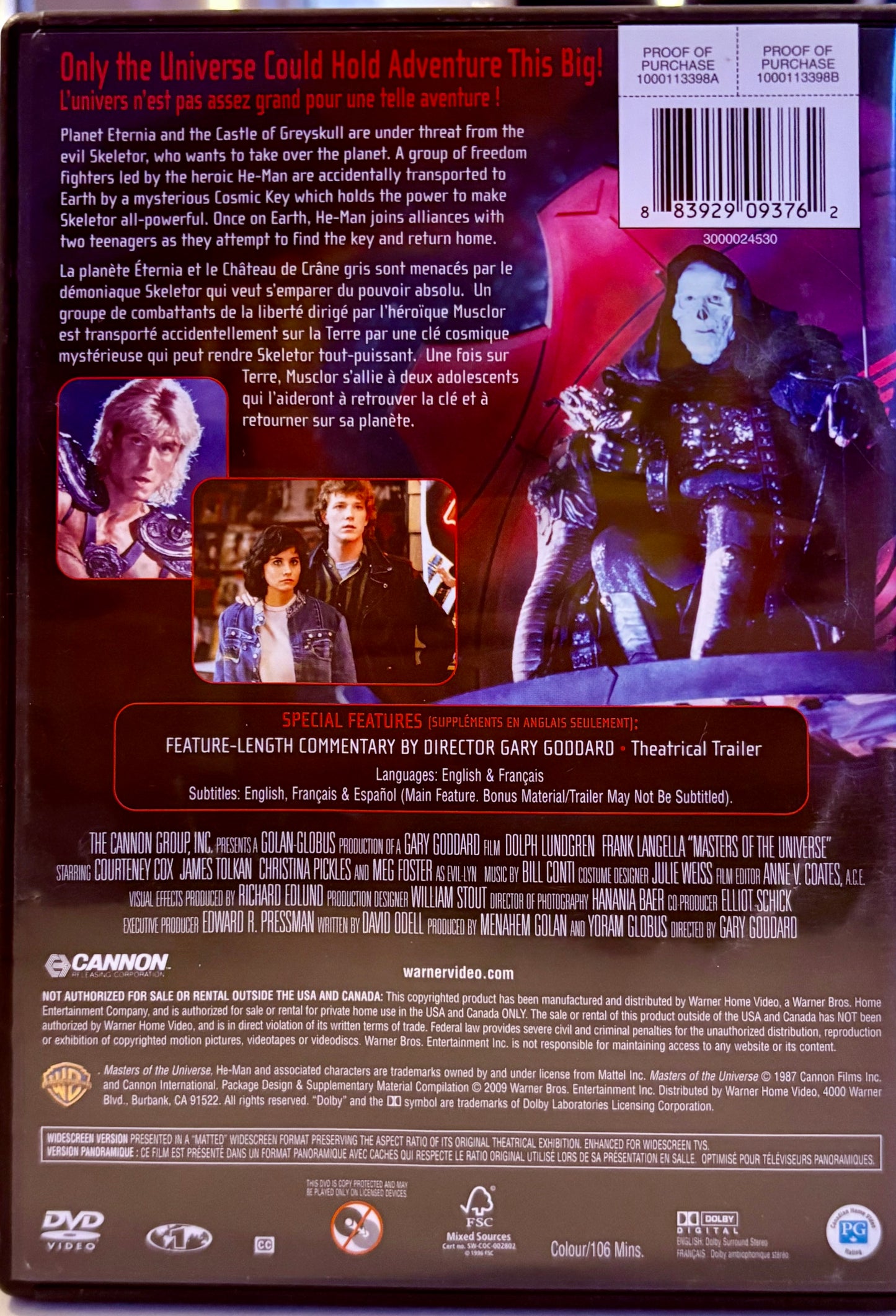 Masters del Universo (DVD, 1987) Dolph Lundgren Acción real Warner Bros En/Fr