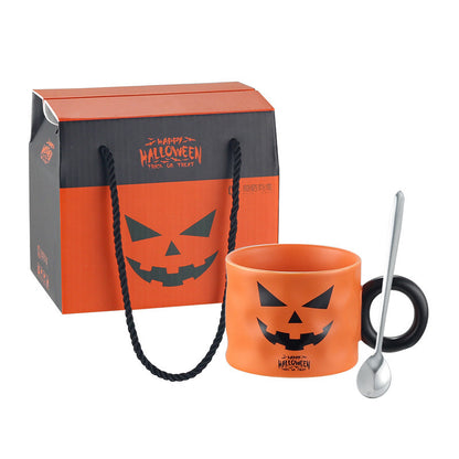 Taza de cerámica con forma de calabaza para recuerdo de fiesta, tazas de cerámica con asa, portátil, bonita taza de regalo de Halloween, suministros duraderos para fiesta de Halloween