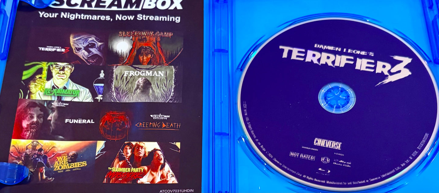 Damien Leone's Terrifier 3 (Blu-ray, 2024) Edición de coleccionista con funda protectora, película de terror y terror navideña