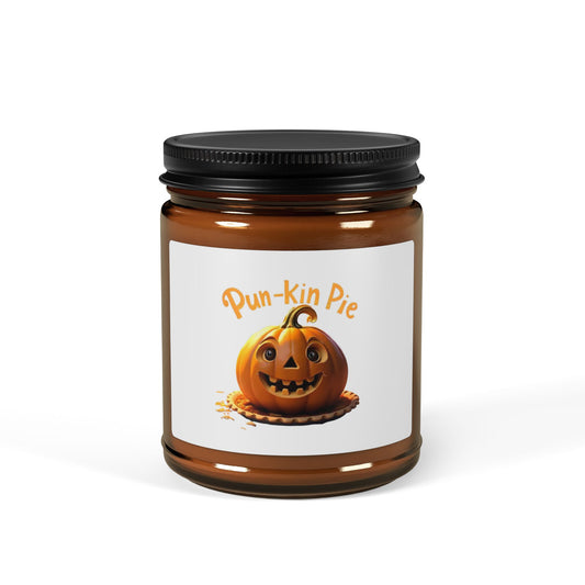 Pun-Kin Pie Design Scented Soy Candle (Multi-Size, Amber Jar)