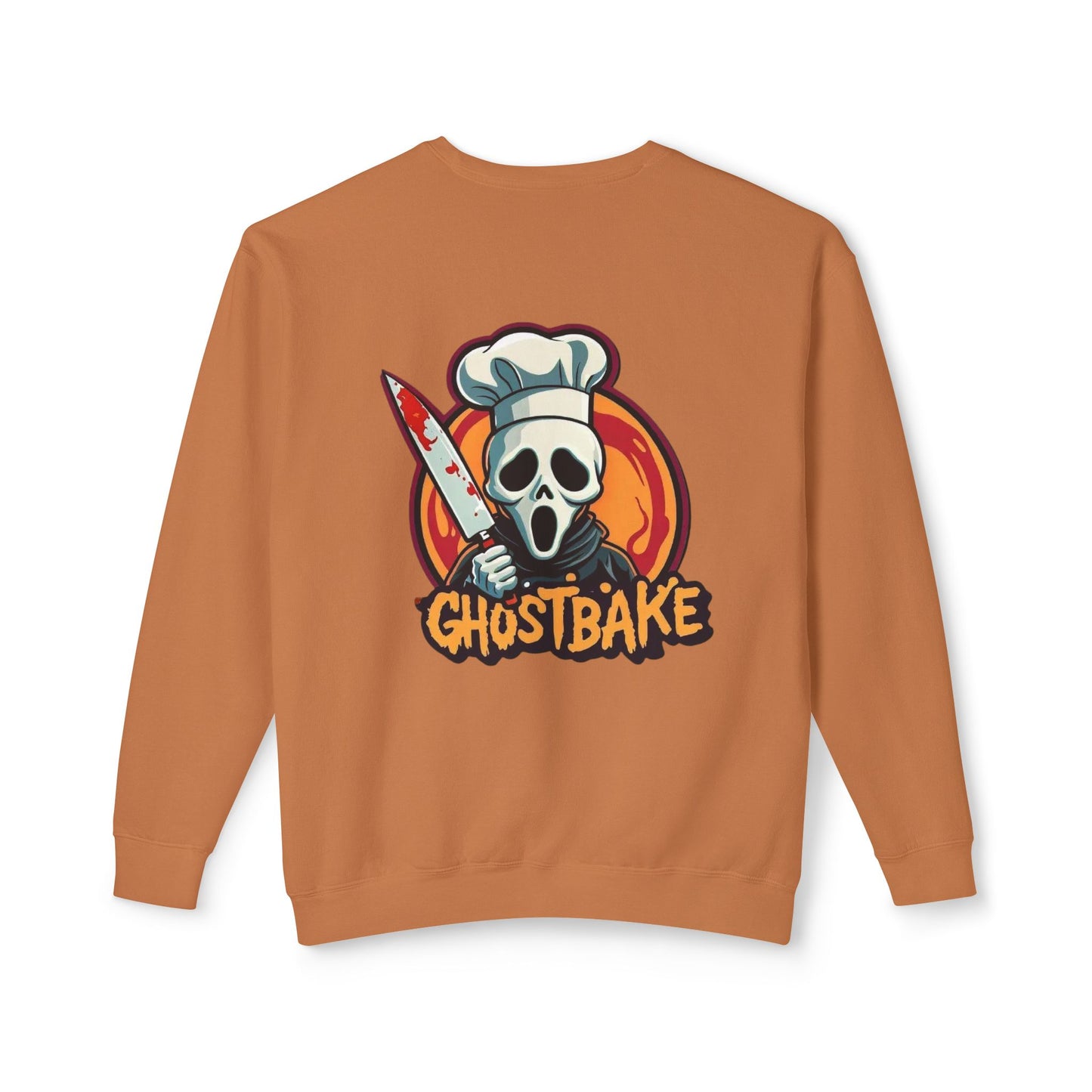 Sudadera unisex ligera con cuello redondo Ghostbake (delante y detrás)