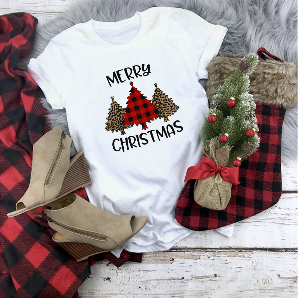 Christmas Movie Print Crew Neck T-shirt Women