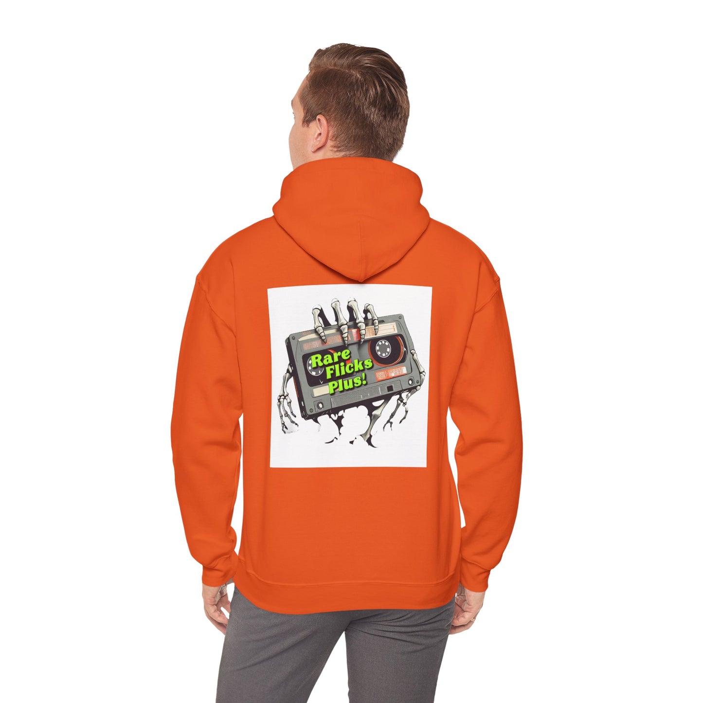 Rare Flicks Plus! Alt Logo White Background - Unisex Heavy Blend™ Hooded Sweatshirt