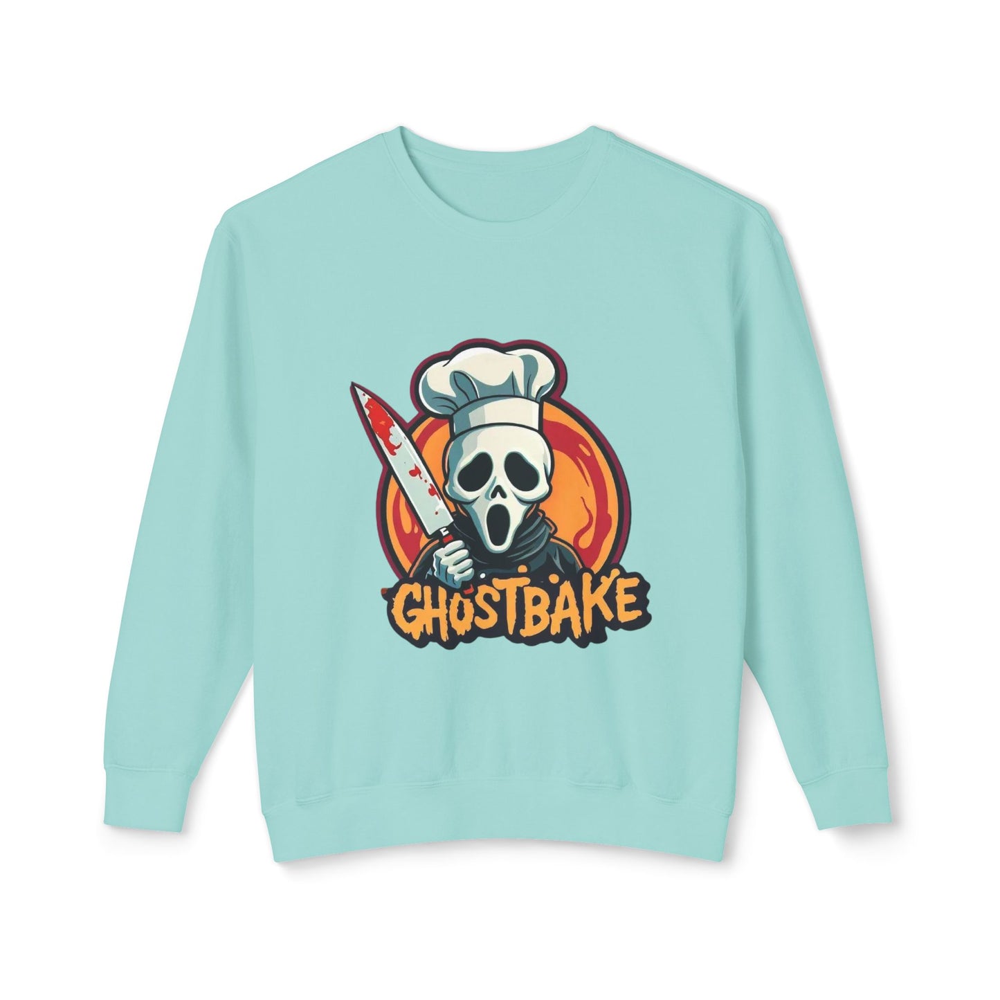 Sudadera unisex ligera con cuello redondo Ghostbake (delante y detrás)