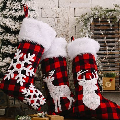 Christmas Festival Decoration Supplies Red And Black Plaid Christmas Stockings Pendant