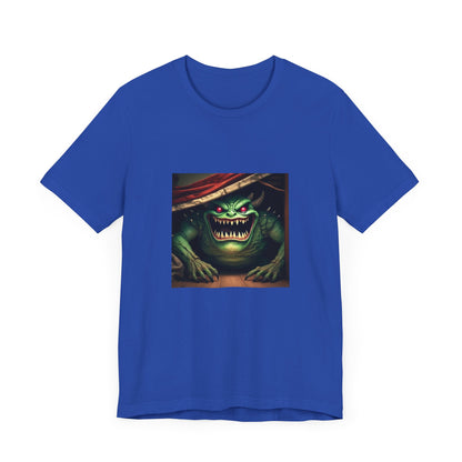 Camiseta unisex de manga corta con el monstruo ladrón de calcetines debajo de la cama