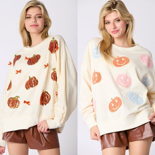 Women's Halloween Pumpkin Embroidered Sweater Loose Casual Top