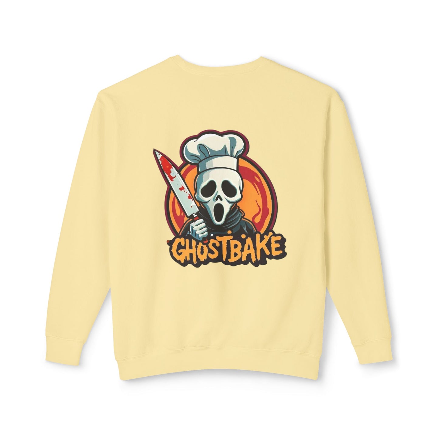 Sudadera unisex ligera con cuello redondo Ghostbake (delante y detrás)