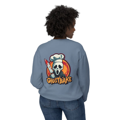 Sudadera unisex ligera con cuello redondo Ghostbake (delante y detrás)