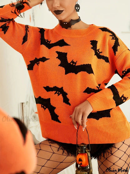 Suéter de punto de jacquard de Halloween de manga larga para mujer Ropa de mujer