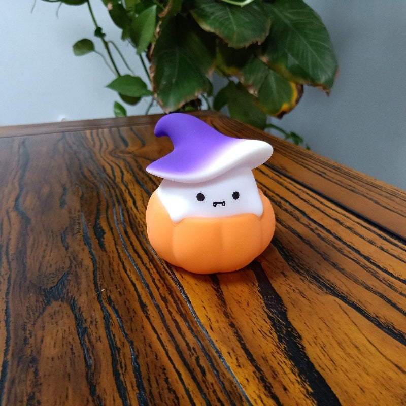 Ghost Pumpkin Small Night Lamp Halloween Silicone Pat Lamp 2w Purple Hat Style