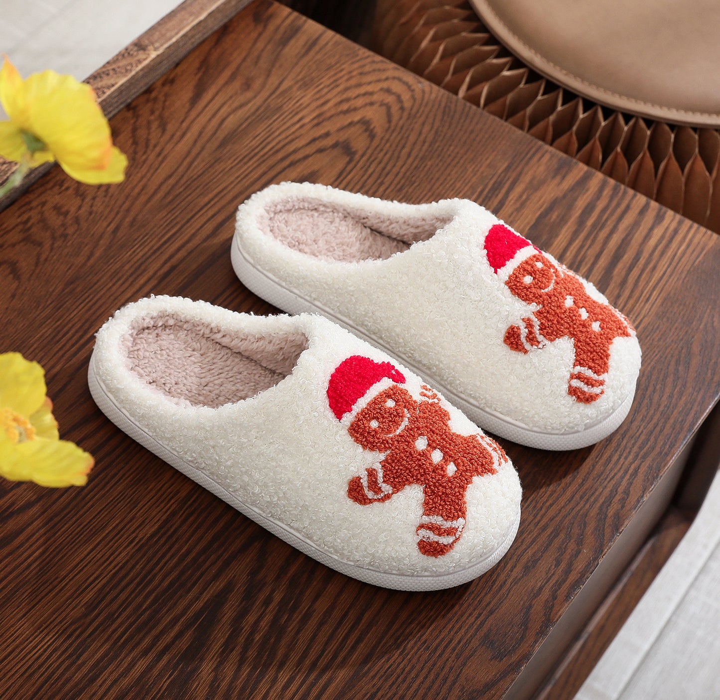 Christmas Gingerbread Man Cotton Slippers Home Winter