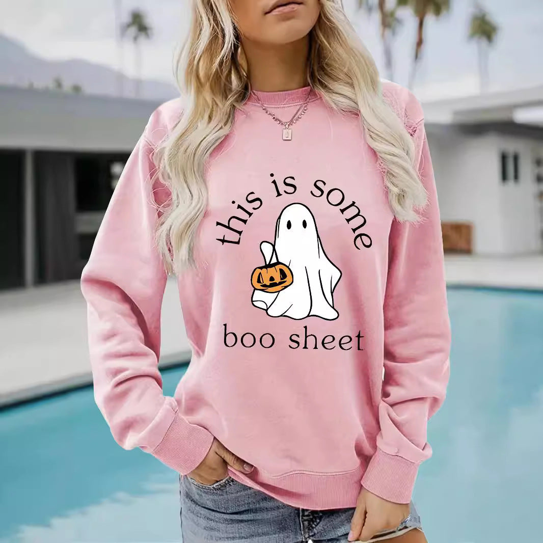 Casual Long Sleeve Round Neck Halloween Printed Pullover Sweater Sweatshirt