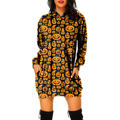 Vestido tipo suéter con capucha y temática de Halloween para mujer