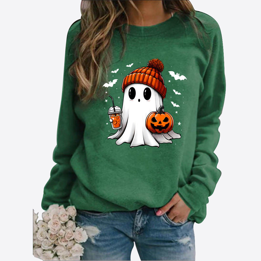 Halloween Round Neck Print Long Sleeves Sweater