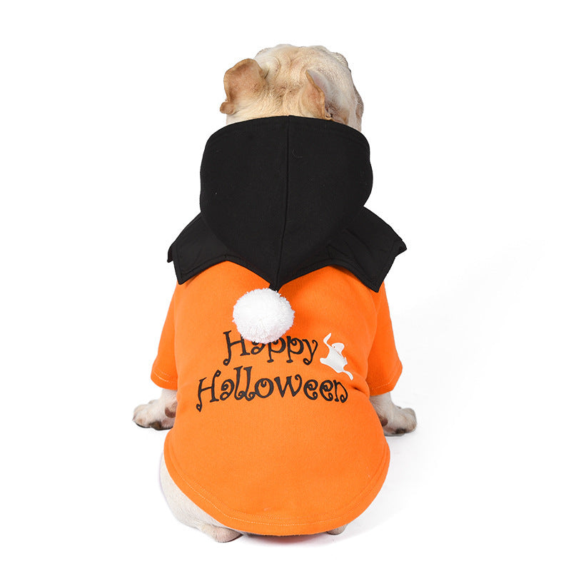 Halloween Pumpkin Funny Two-piece Sweater Shawl Dog Clothes Orange