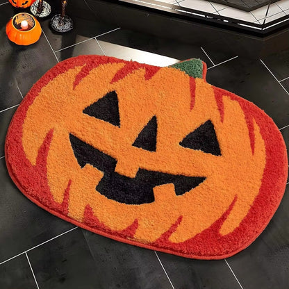 Halloween Pumpkin Bath Rug Non-Slip Absorbent Washable Knitted Polyester Entryway Mat - Cozy Oval Indoor Welcome Rug - Low Profile Door Carpet For Living Room, Kitchen, Bedroom, Farmhouse Decor