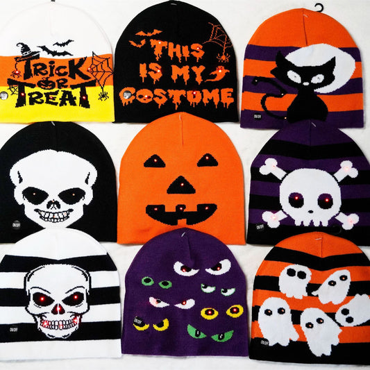 Gorro de punto con lámpara luminiscente con expresión de terror de Halloween