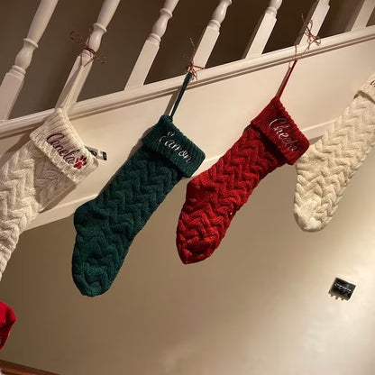 Embroidered Knitted Christmas Stockings Gift Bag