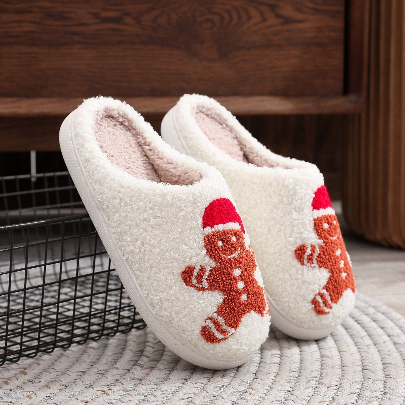 Christmas Gingerbread Man Cotton Slippers Home Winter