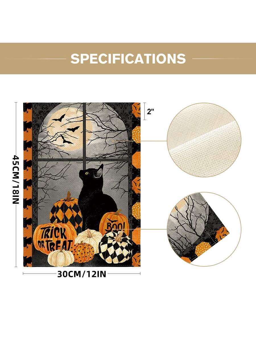 Bandera decorativa para jardín con forma de calabaza y gato para Halloween