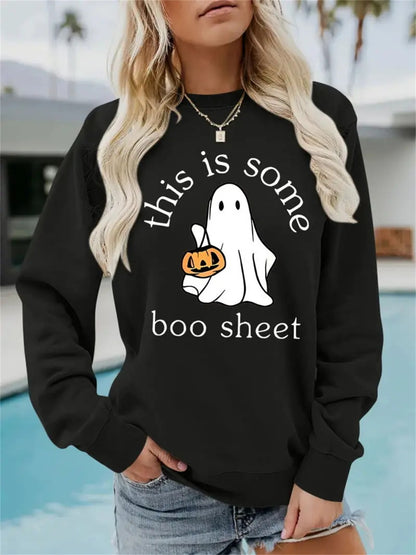 Casual Long Sleeve Round Neck Halloween Printed Pullover Sweater Sweatshirt