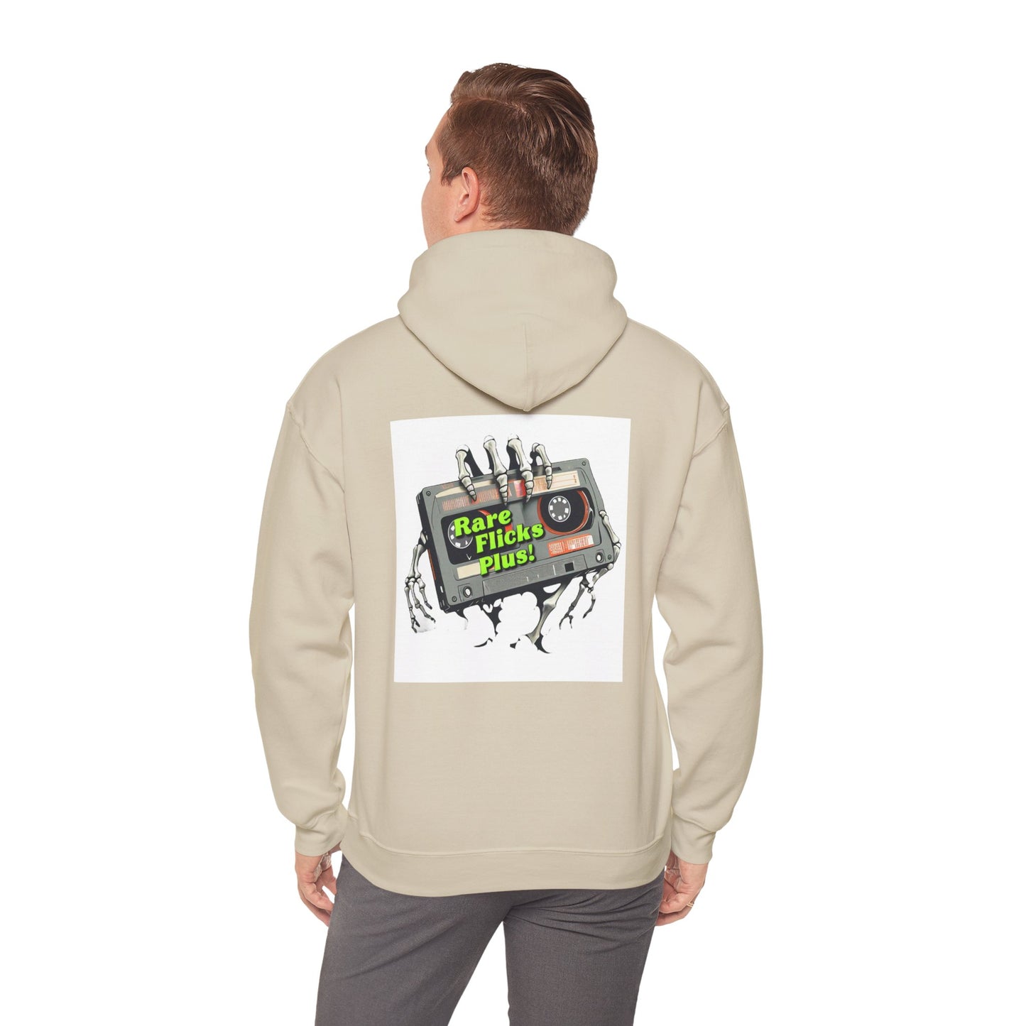 Rare Flicks Plus! Alt Logo White Background - Unisex Heavy Blend™ Hooded Sweatshirt