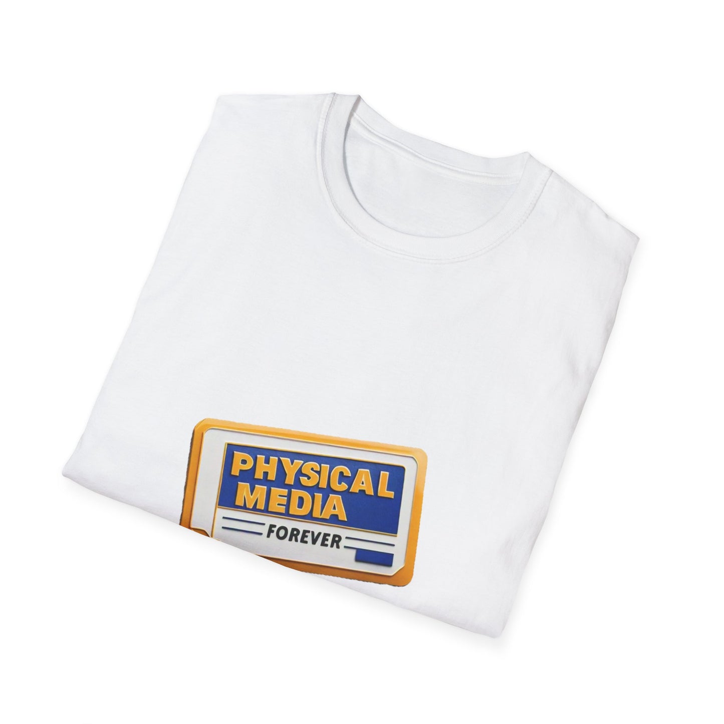 Camiseta unisex de estilo suave Physical Media Forever con logotipo ALT RFP en la espalda