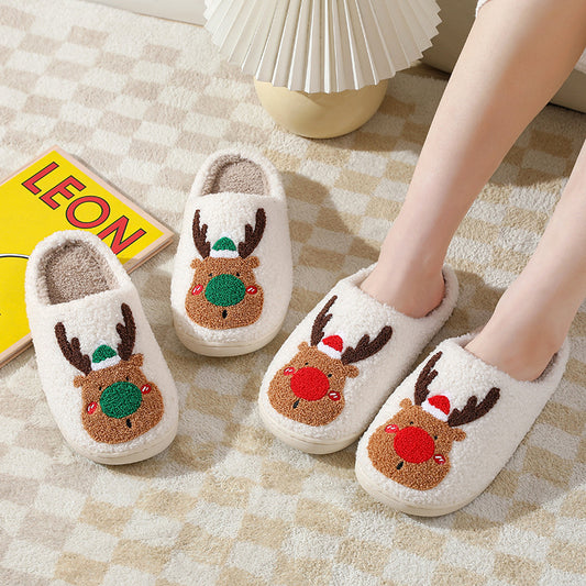 Pantuflas navideñas de algodón con diseño de alce para el invierno