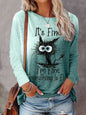 Halloween Gradient Printing Long-sleeved T-shirt Round Neck Women