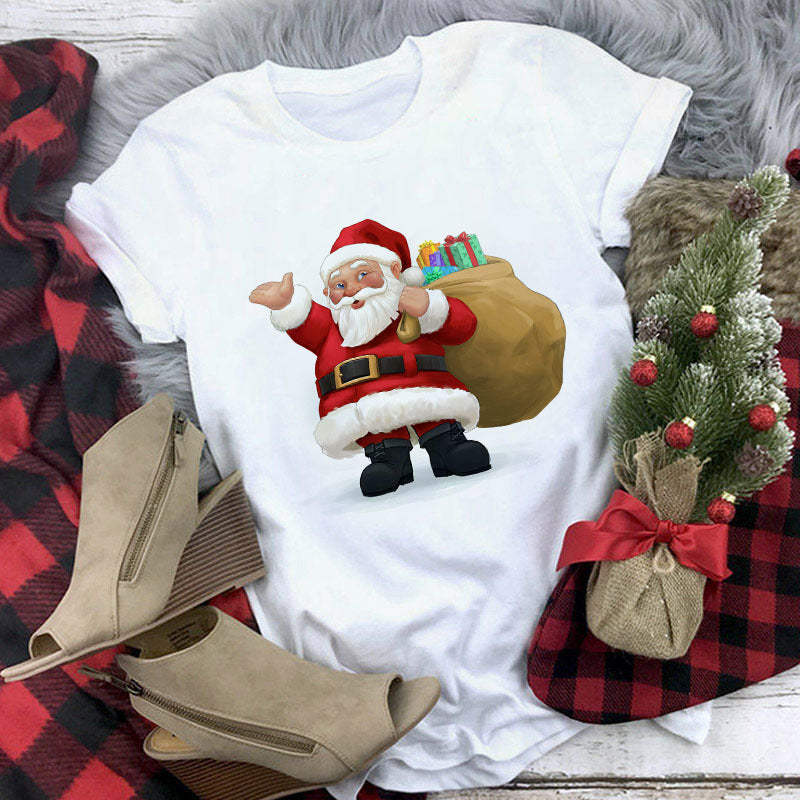 Christmas Movie Print Crew Neck T-shirt Women