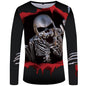 Long Sleeve 3d Horror Skull Digital Print T-shirt Black