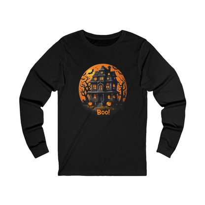 Camiseta unisex de manga larga con la casa encantada de Halloween