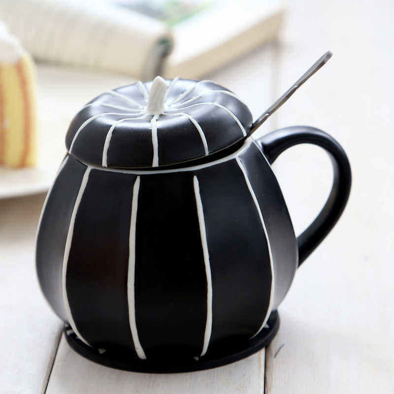 Taza de cerámica con tapa para agua, regalo de Halloween, taza de calabaza