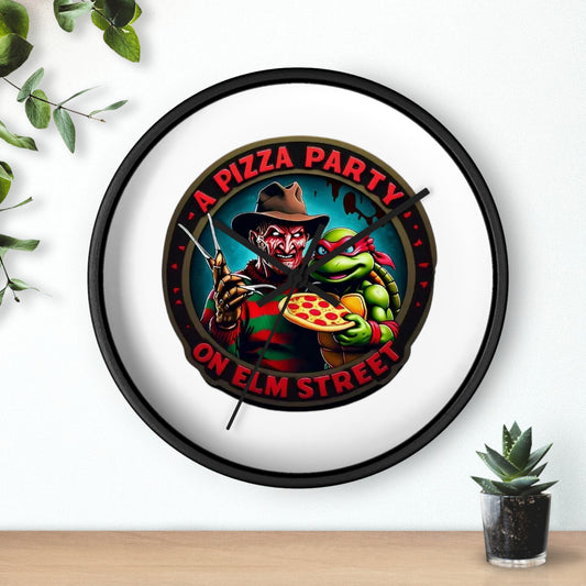 Reloj de pared Una fiesta de pizza en Elm Street