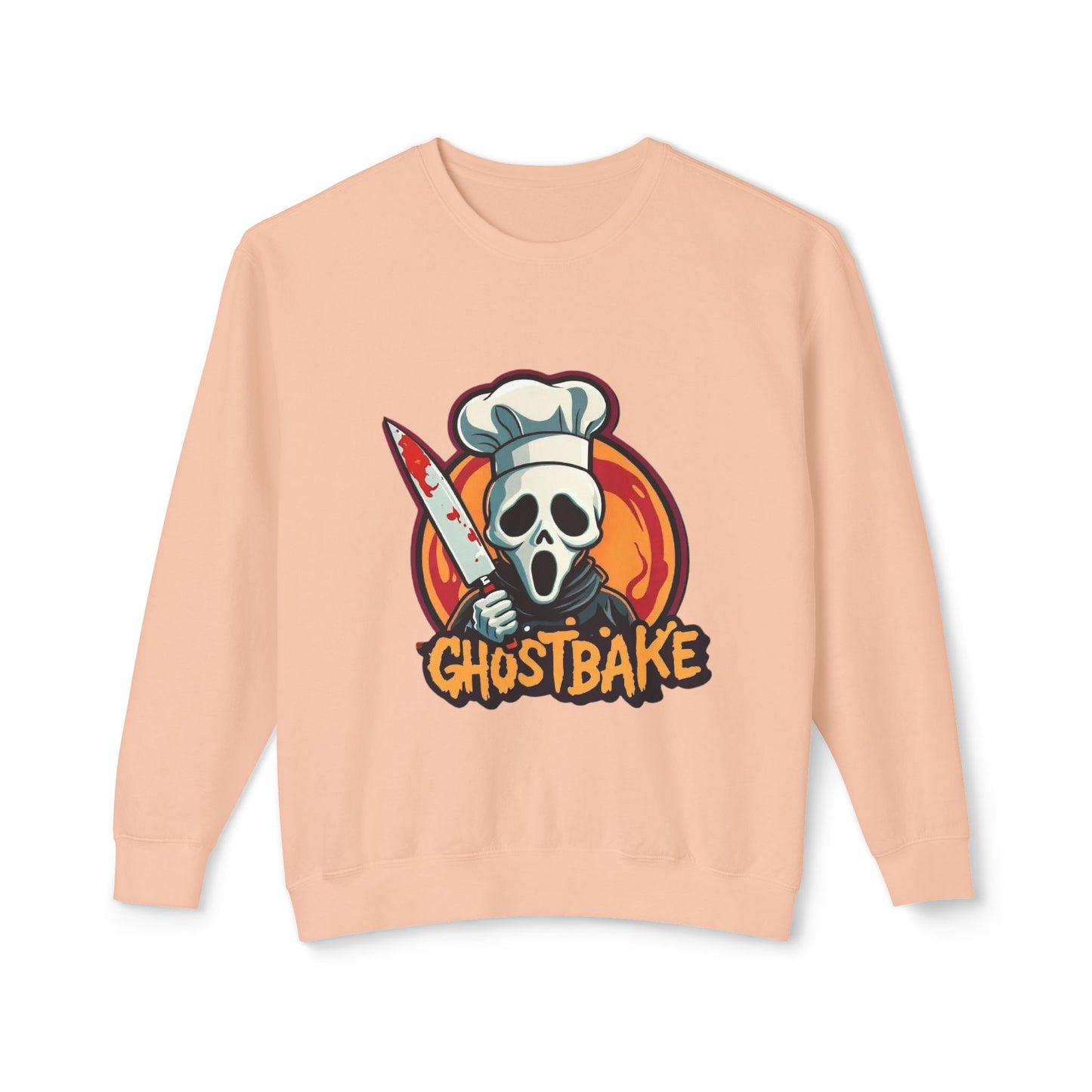 Sudadera unisex ligera con cuello redondo Ghostbake (delante y detrás)