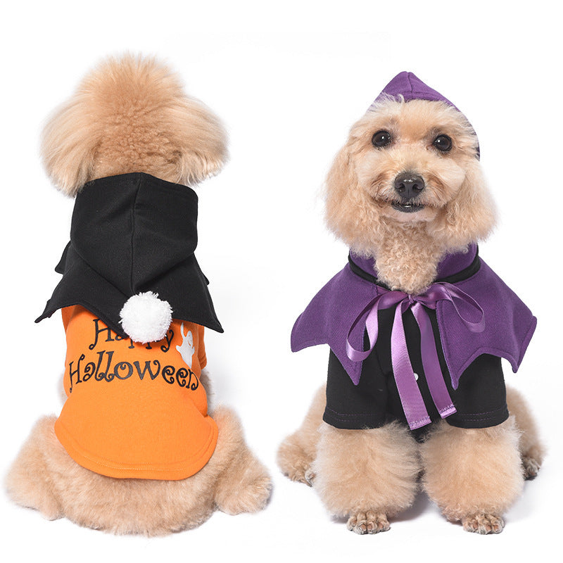 Halloween Pumpkin Funny Two-piece Sweater Shawl Dog Clothes