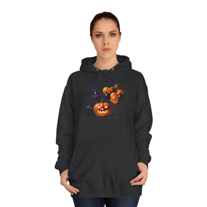 Sudadera unisex universitaria con capucha de gato negro y calabaza de Halloween