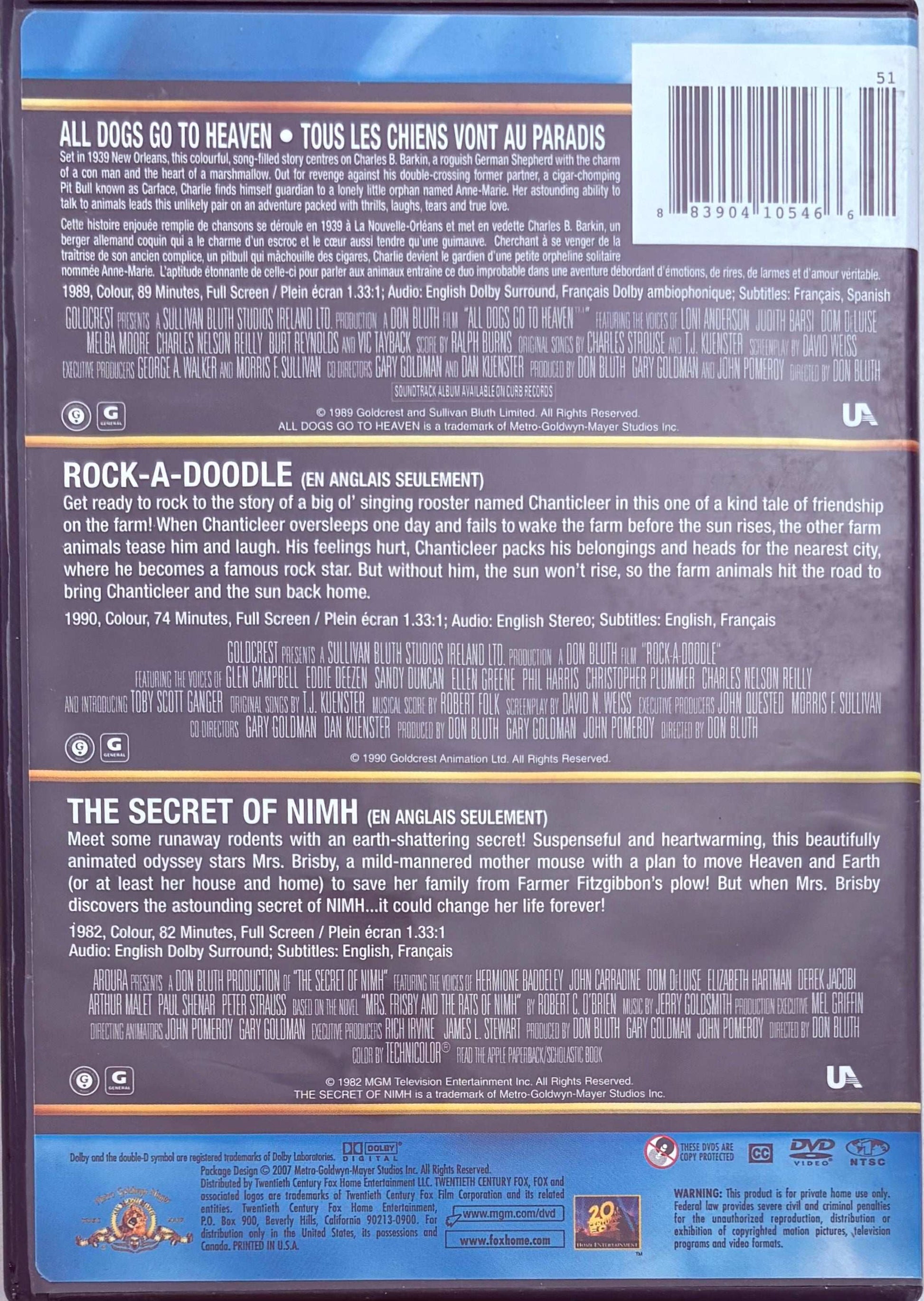 All Dogs Go To Heaven/Rock-a-Doodle/The Secret of Nimh (DVD, 2007)