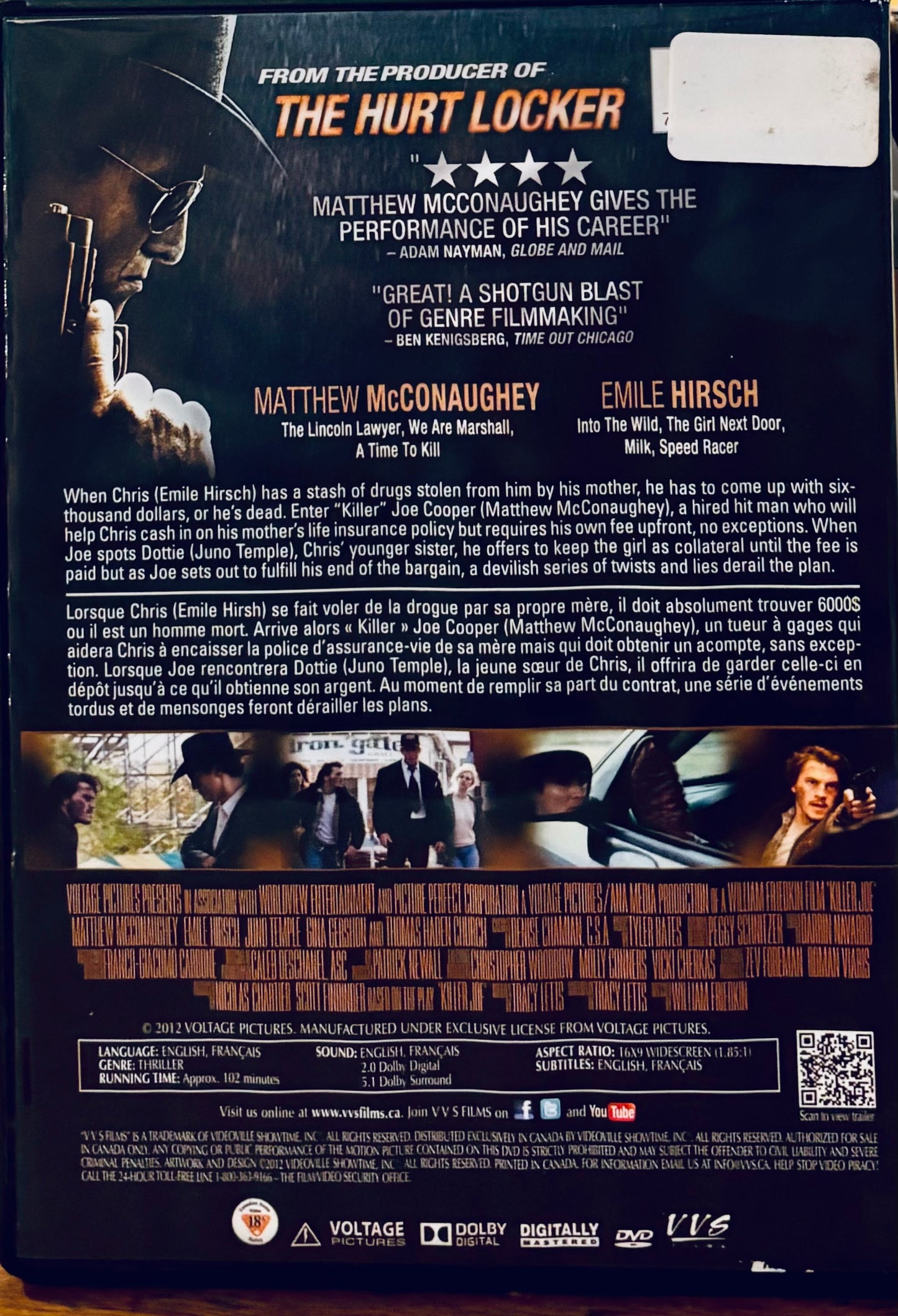 Killer Joe (DVD, 2011) Matthew McConaughey Crime/Thriller VVS Films