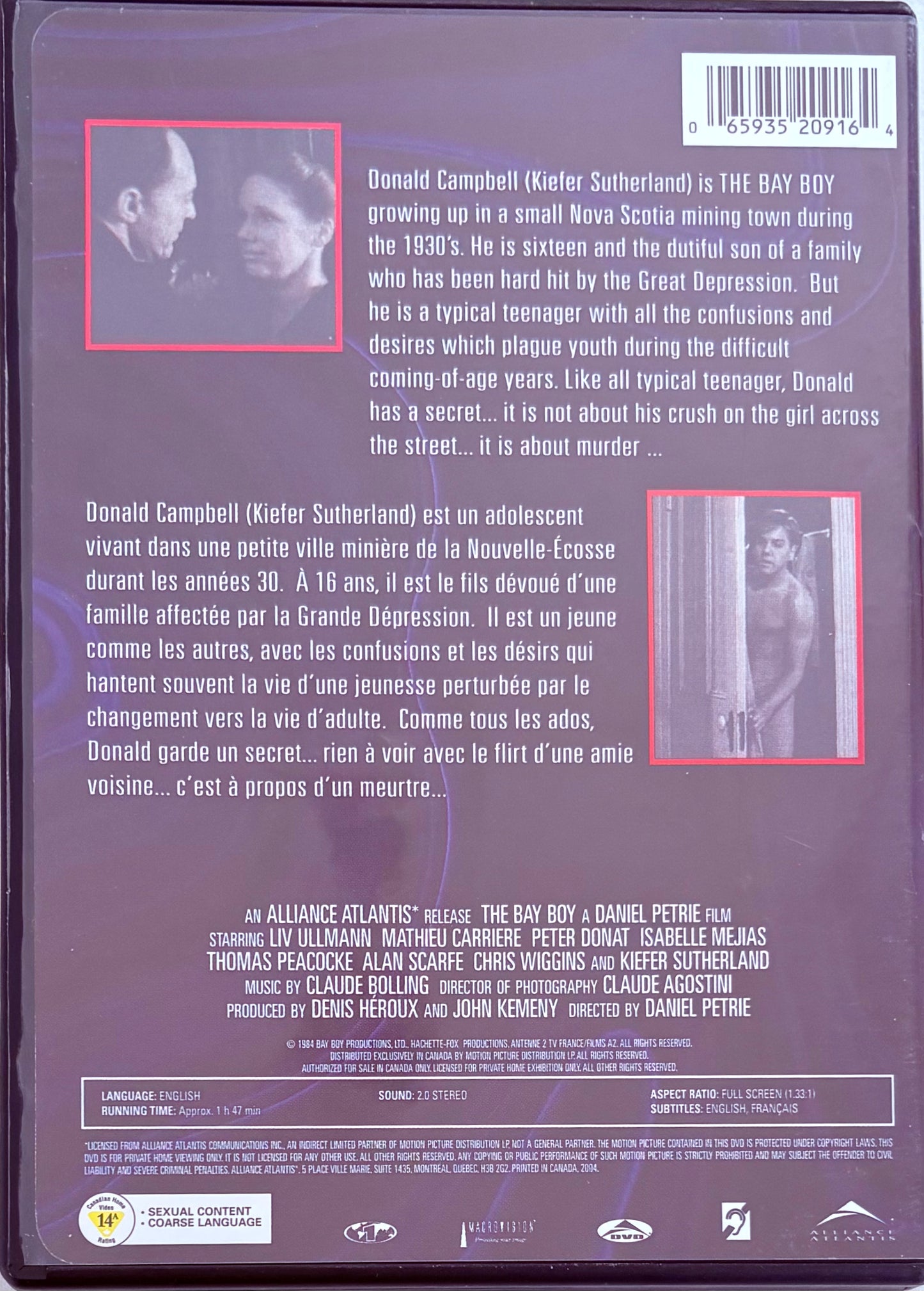 The Bay Boy (DVD, 2004) Alliance Kiefer Sutherland Rara OOP Pantalla completa