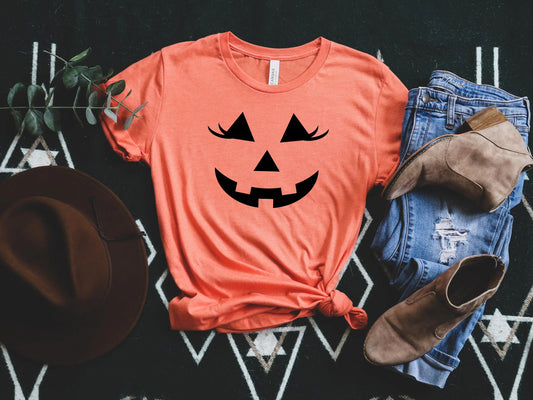 Camiseta con cara de calabaza de Halloween, camiseta con cara de calabaza, disfraz de Halloween