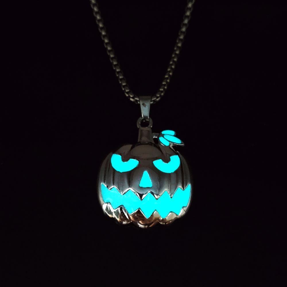 Halloween Ghost Festival Accessories Luminous Pumpkin Pendant Necklace Blue And Green Light