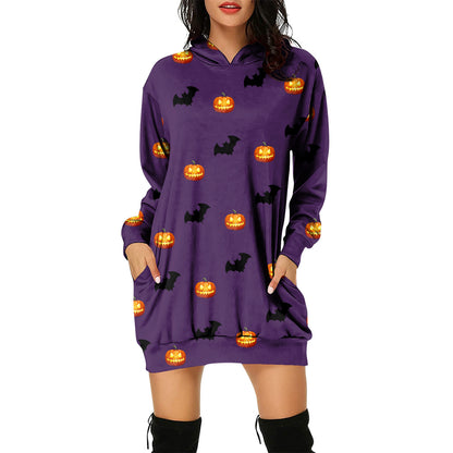 Vestido tipo suéter con capucha y temática de Halloween para mujer