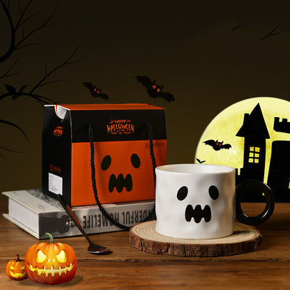 Taza de cerámica con forma de calabaza para recuerdo de fiesta, tazas de cerámica con asa, portátil, bonita taza de regalo de Halloween, suministros duraderos para fiesta de Halloween