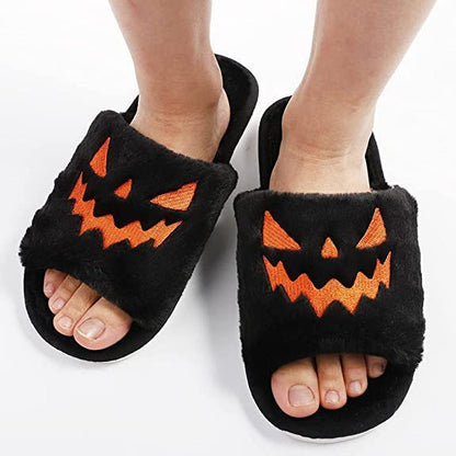 Halloween Shoes Winter Cute Warm Home Slippers Women Black