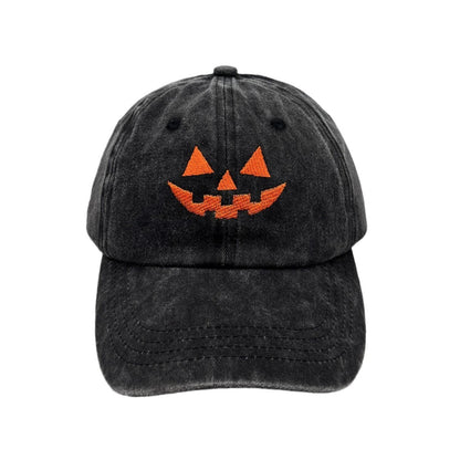 Washed Cotton Men's And Women's Casual Halloween Embroidery Pumpkin Smiley Baseball Cap