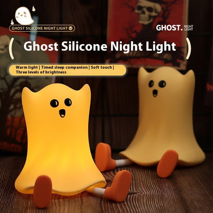 Halloween Silicone Ghost Shaped Bedside Lamp With Touch Control Soft Glow For Water-resistant Decoration