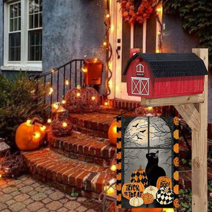 Bandera decorativa para jardín con forma de calabaza y gato para Halloween