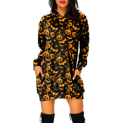 Vestido tipo suéter con capucha y temática de Halloween para mujer